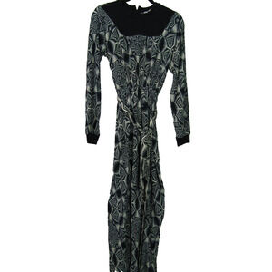 Joys Clair Black Geometric Pleat Long Maxi Dress Womens‎ size XS Boho Belt Knit